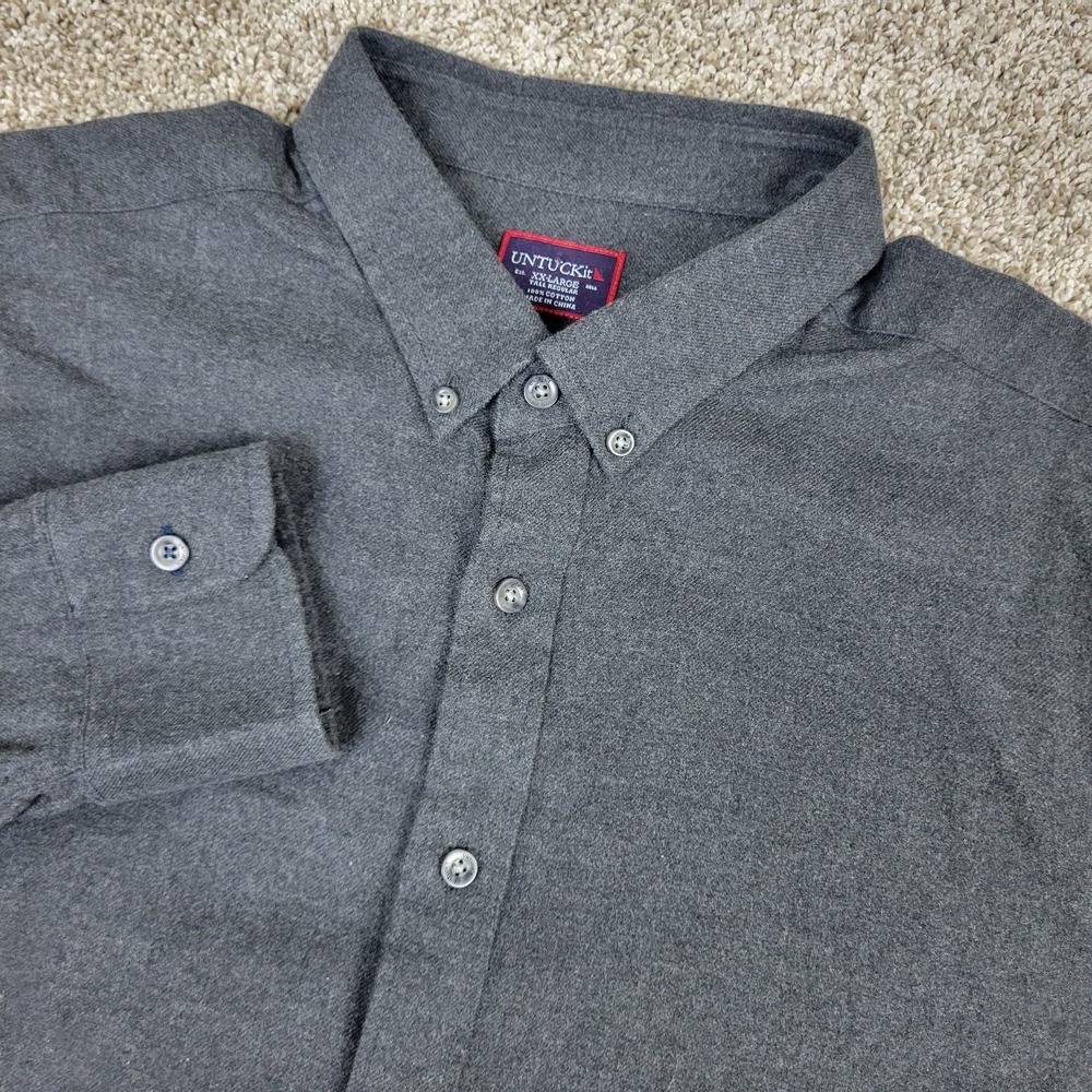 Untuckit Regular Mens 2XLT Solid Gray Button Down Long Sleeve Flannel